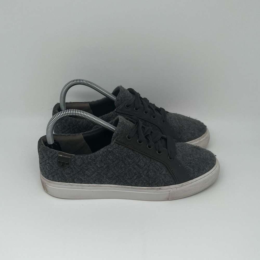 Tory Burch Quilted‎ Wool Lace Up Sneakers 32158218 Gray Women's Sz 7.5